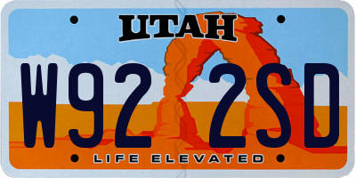 UT license plate W922SD