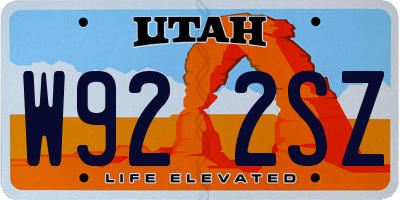 UT license plate W922SZ