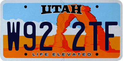 UT license plate W922TF
