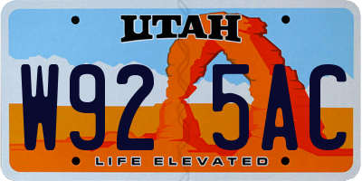 UT license plate W925AC