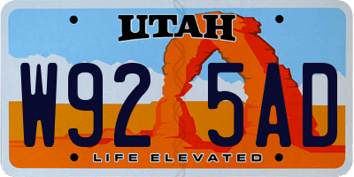 UT license plate W925AD