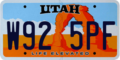 UT license plate W925PF