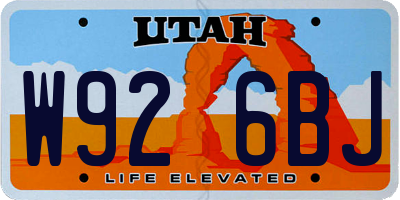 UT license plate W926BJ