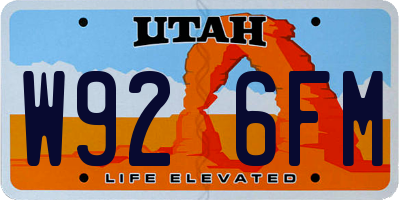 UT license plate W926FM