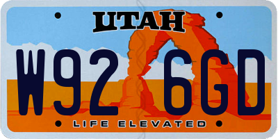 UT license plate W926GD