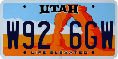 UT license plate W926GW