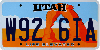 UT license plate W926IA