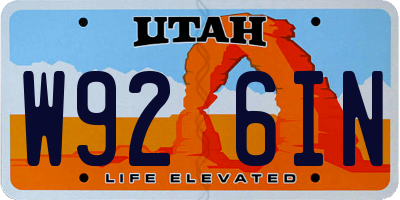 UT license plate W926IN