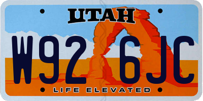 UT license plate W926JC