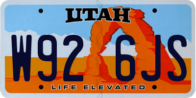 UT license plate W926JS