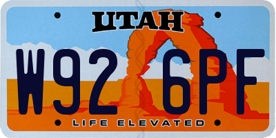 UT license plate W926PF