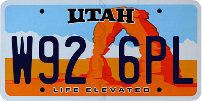 UT license plate W926PL