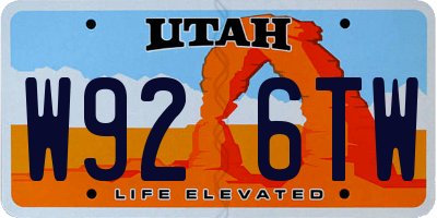 UT license plate W926TW