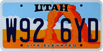 UT license plate W926YD