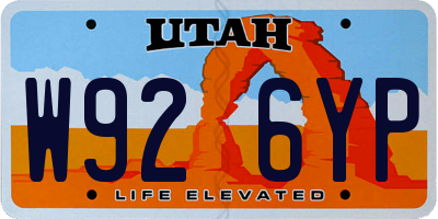 UT license plate W926YP