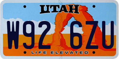 UT license plate W926ZU