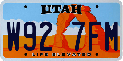 UT license plate W927FM