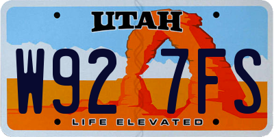 UT license plate W927FS