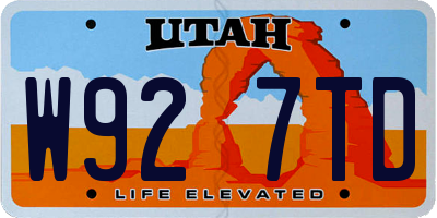 UT license plate W927TD