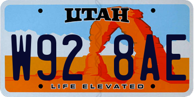 UT license plate W928AE