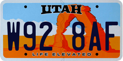 UT license plate W928AF