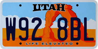 UT license plate W928BL