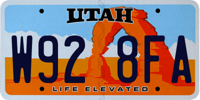 UT license plate W928FA