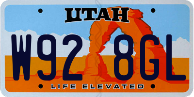 UT license plate W928GL
