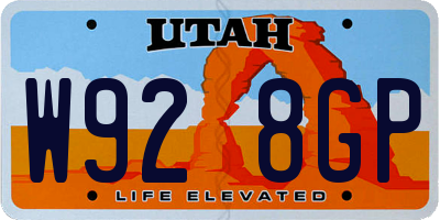 UT license plate W928GP