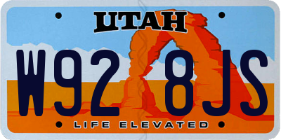 UT license plate W928JS