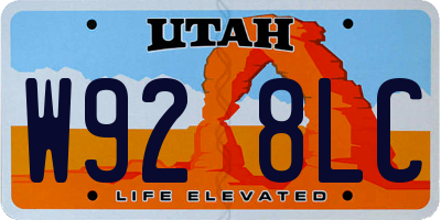 UT license plate W928LC