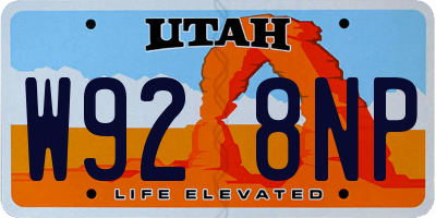 UT license plate W928NP