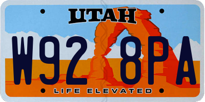 UT license plate W928PA