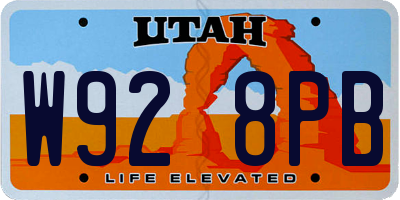 UT license plate W928PB