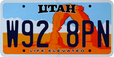 UT license plate W928PN