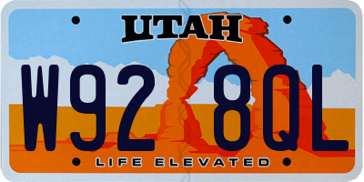 UT license plate W928QL