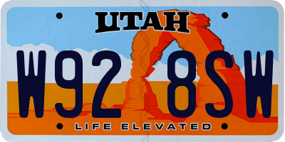 UT license plate W928SW