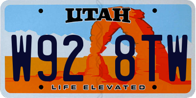 UT license plate W928TW