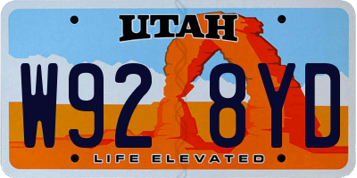 UT license plate W928YD