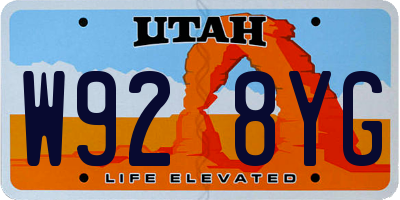 UT license plate W928YG