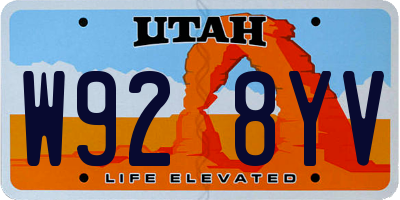 UT license plate W928YV