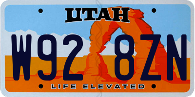 UT license plate W928ZN