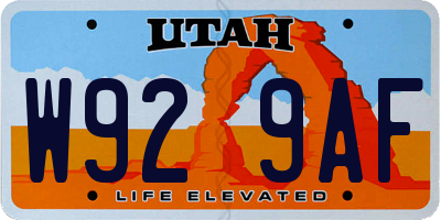 UT license plate W929AF