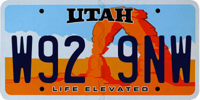 UT license plate W929NW