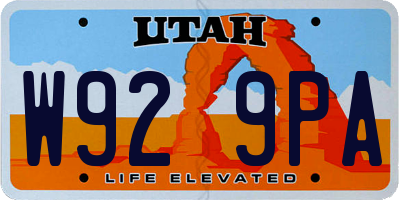 UT license plate W929PA