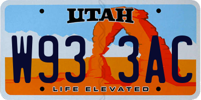UT license plate W933AC