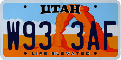 UT license plate W933AF