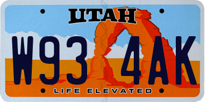 UT license plate W934AK