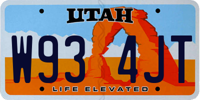 UT license plate W934JT
