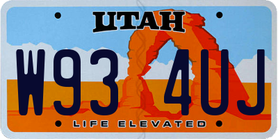 UT license plate W934UJ